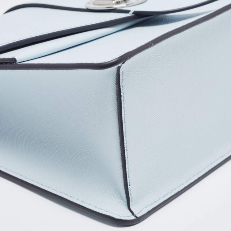Pre Owned Michael Kors Light Blue Saffiano Leather Medium Greenwich Top Handle Bag