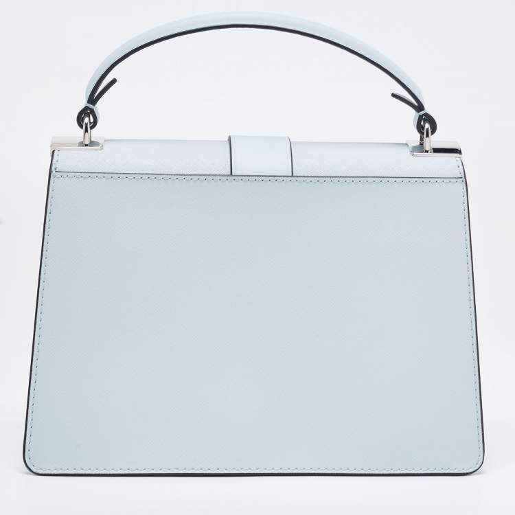Pre Owned Michael Kors Light Blue Saffiano Leather Medium Greenwich Top Handle Bag