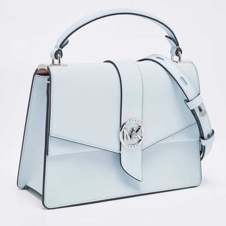 Pre Owned Michael Kors Light Blue Saffiano Leather Medium Greenwich Top Handle Bag