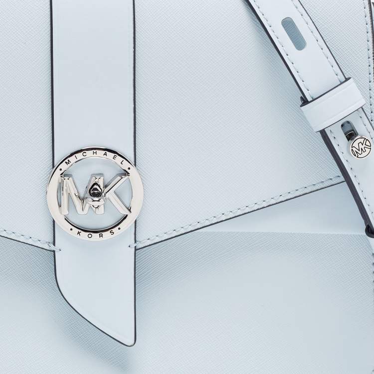 Pre Owned Michael Kors Light Blue Saffiano Leather Medium Greenwich Top Handle Bag
