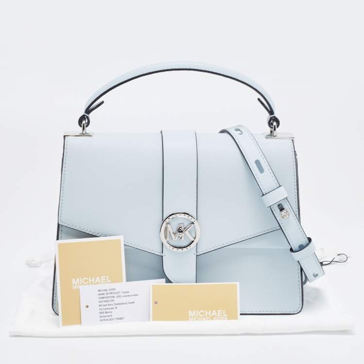 Pre Owned Michael Kors Light Blue Saffiano Leather Medium Greenwich Top Handle Bag