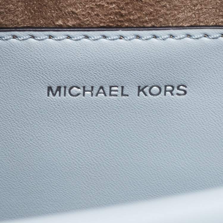 Pre Owned Michael Kors Light Blue Saffiano Leather Medium Greenwich Top Handle Bag