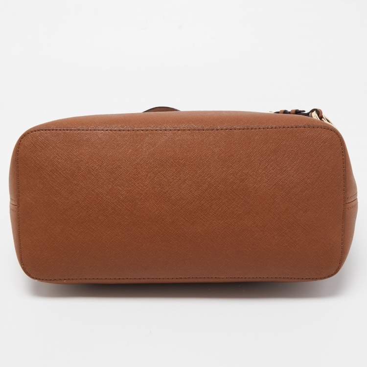 Pre Owned MICHAEL Michael Kors Brown Saffiano Leather Small Jet Set Travel Tote