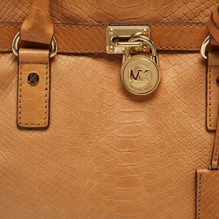 Pre Owned Michael Kors Tan Python Embossed Leather Hamilton North South Tote