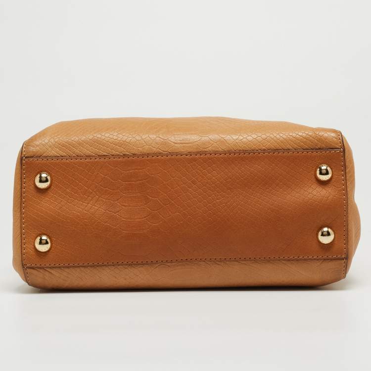 Pre Owned Michael Kors Tan Python Embossed Leather Hamilton North South Tote