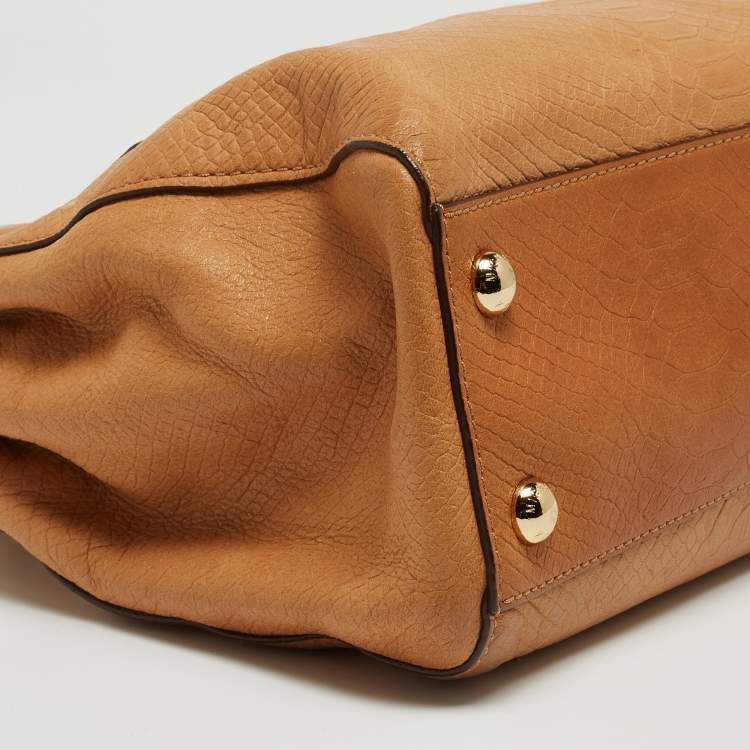 Pre Owned Michael Kors Tan Python Embossed Leather Hamilton North South Tote