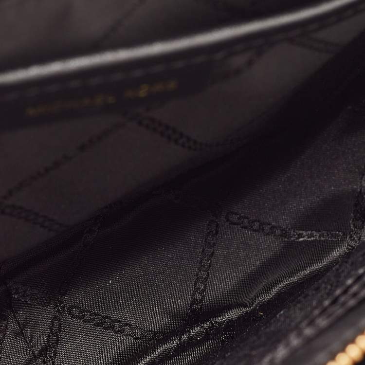 Pre Owned Michael Kors Black Leather Jet Set Zip Chain Crossbody Bag