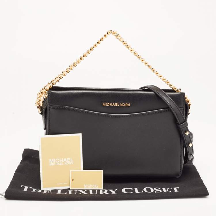 Pre Owned Michael Kors Black Leather Jet Set Zip Chain Crossbody Bag