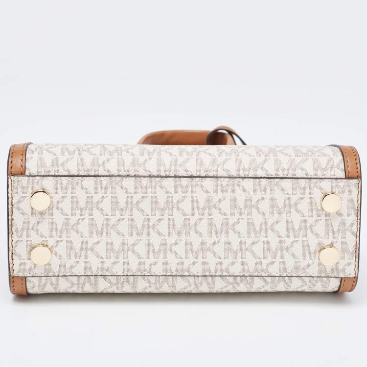 Pre Owned Michael Kors Brown/White Signature Coated Canvas and Leather Extra Small Chantal Tote  