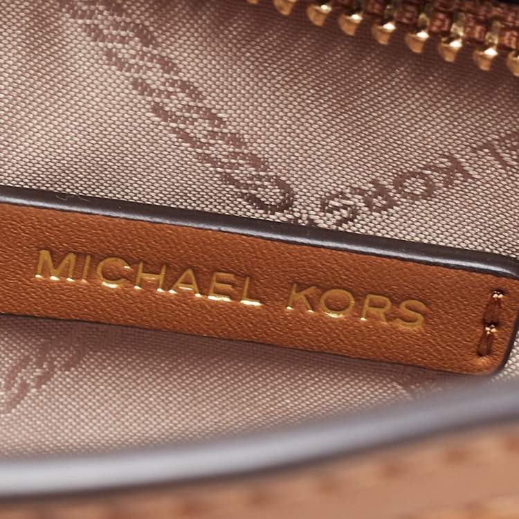 Pre Owned Michael Kors Brown/White Signature Coated Canvas and Leather Extra Small Chantal Tote  