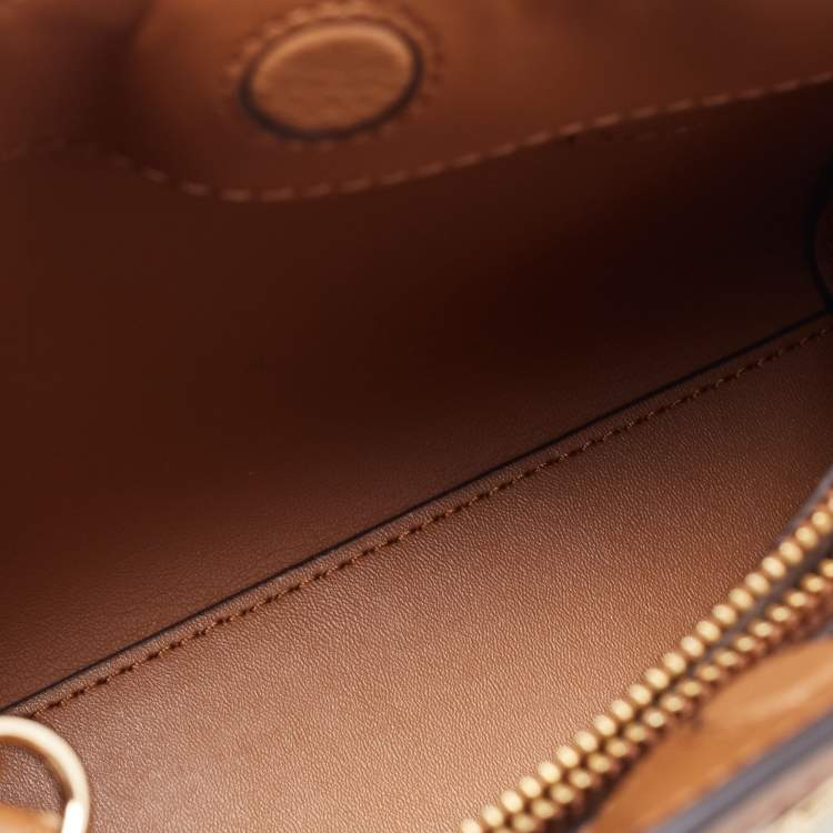 Pre Owned Michael Kors Brown/White Signature Coated Canvas and Leather Extra Small Chantal Tote  