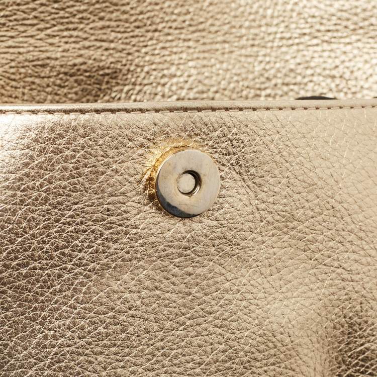 Pre Owned Michael Kors Gold Leather Skorpios Foldover Clutch