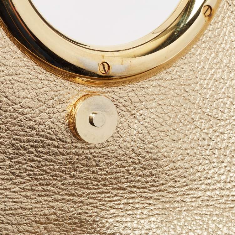 Pre Owned Michael Kors Gold Leather Skorpios Foldover Clutch