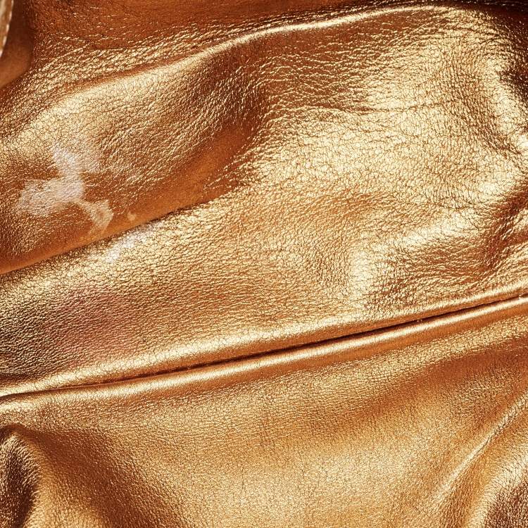 Pre Owned Michael Kors Gold Leather Skorpios Foldover Clutch