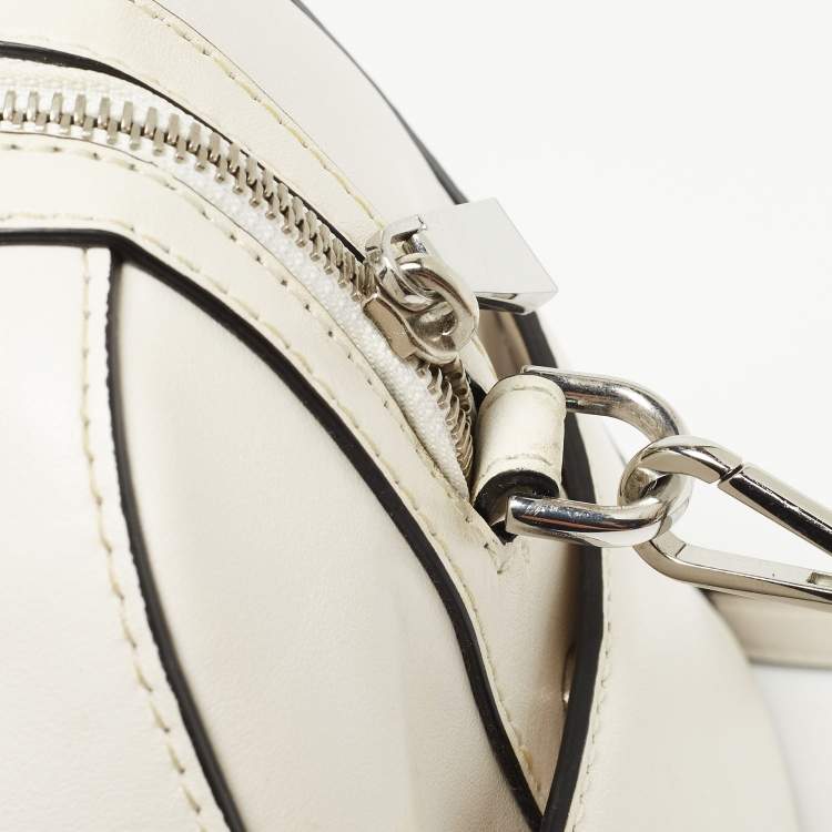Pre Owned Michael Kors White/Black Leather Medium Center Stripe Mercer Duffle Bag