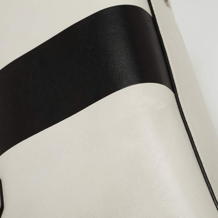 Pre Owned Michael Kors White/Black Leather Medium Center Stripe Mercer Duffle Bag