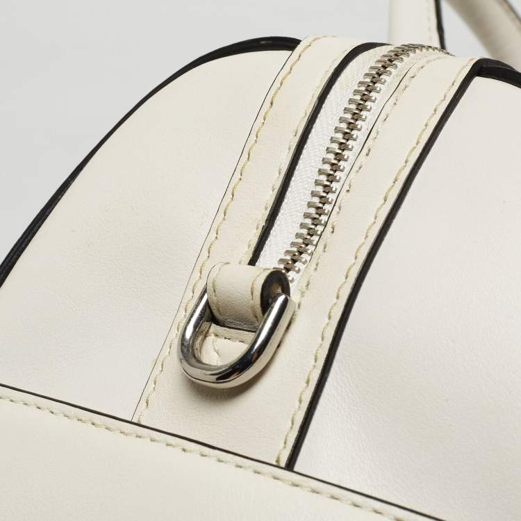 Pre Owned Michael Kors White/Black Leather Medium Center Stripe Mercer Duffle Bag