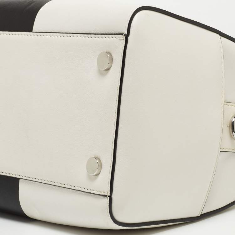 Pre Owned Michael Kors White/Black Leather Medium Center Stripe Mercer Duffle Bag