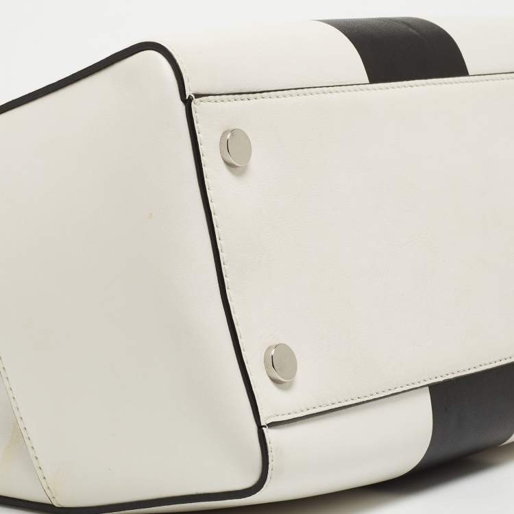 Pre Owned Michael Kors White/Black Leather Medium Center Stripe Mercer Duffle Bag