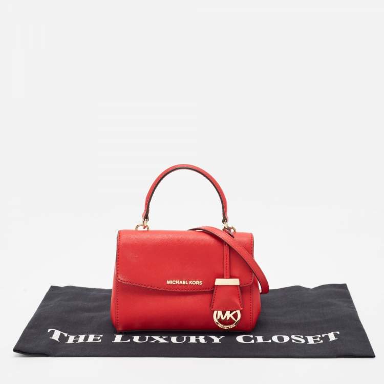 Pre Owned Michael Kors Red Leather Ava Top Handle Bag