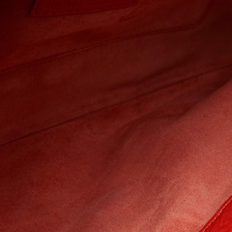 Pre Owned Michael Kors Orange Leather Chain Link Envelope Clutch