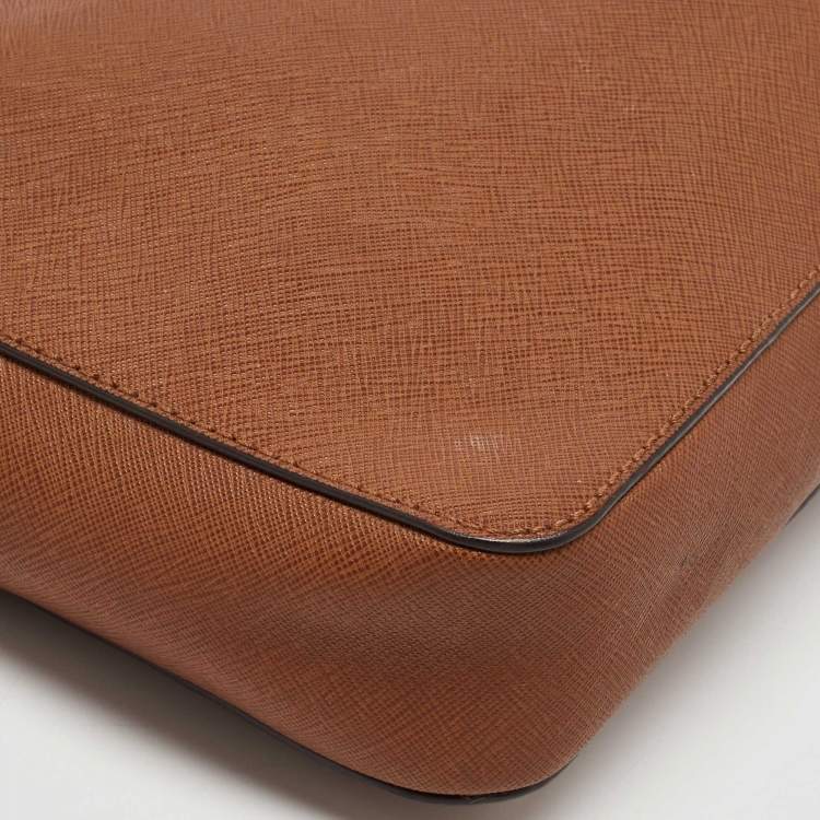 Pre Owned Michael Kors Brown Saffiano Leather Jet Set Camera Crossbody Bag