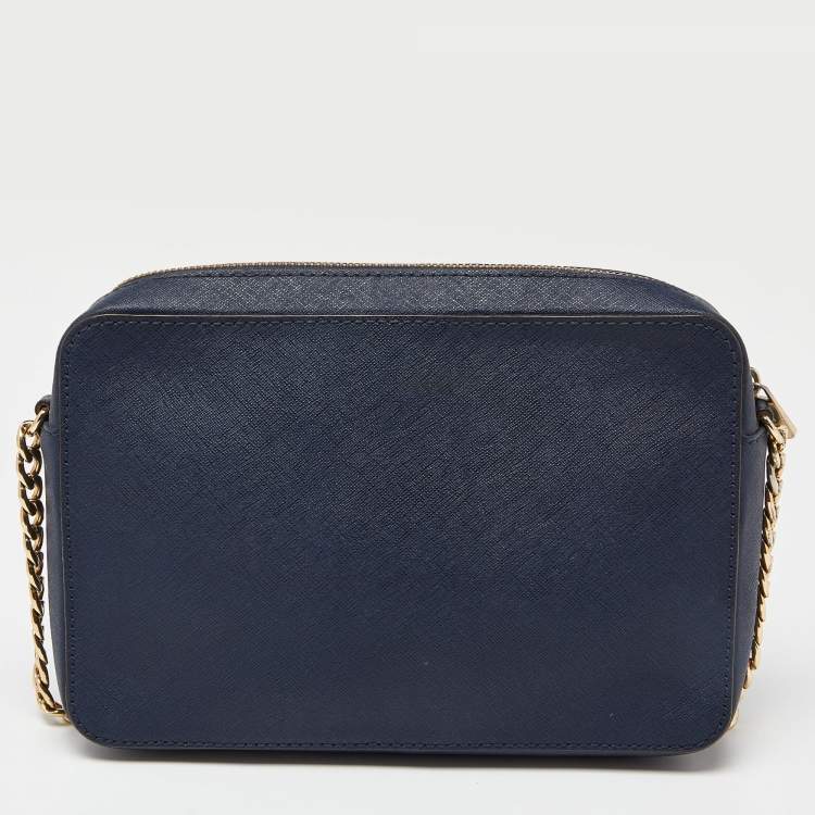 Pre Owned Michael Kors Blue Saffiano Leather Jet Set Camera Crossbody Bag 