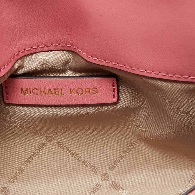 Pre Owned Michael Kors Pink Signature Coated Canvas and Leather Envelope Flap Clutch Bag
