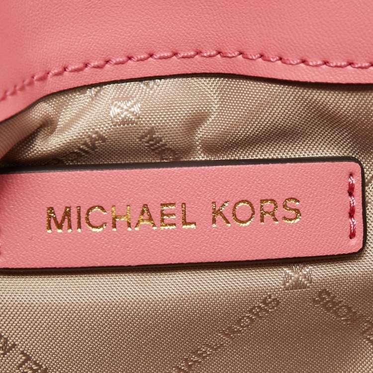 Pre Owned Michael Kors Pink Signature Coated Canvas and Leather Envelope Flap Clutch Bag