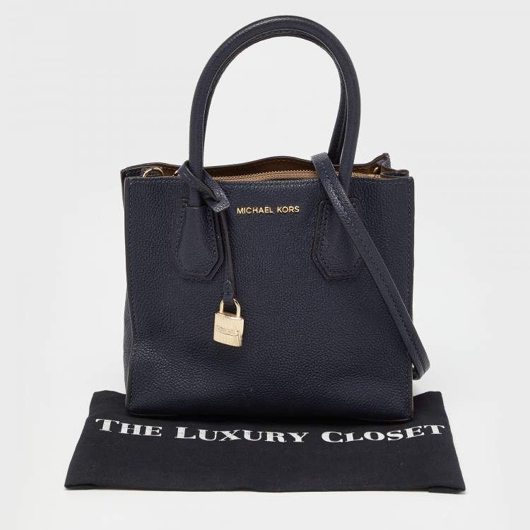 Pre Owned Michael Kors Blue Leather Small Mercer Tote