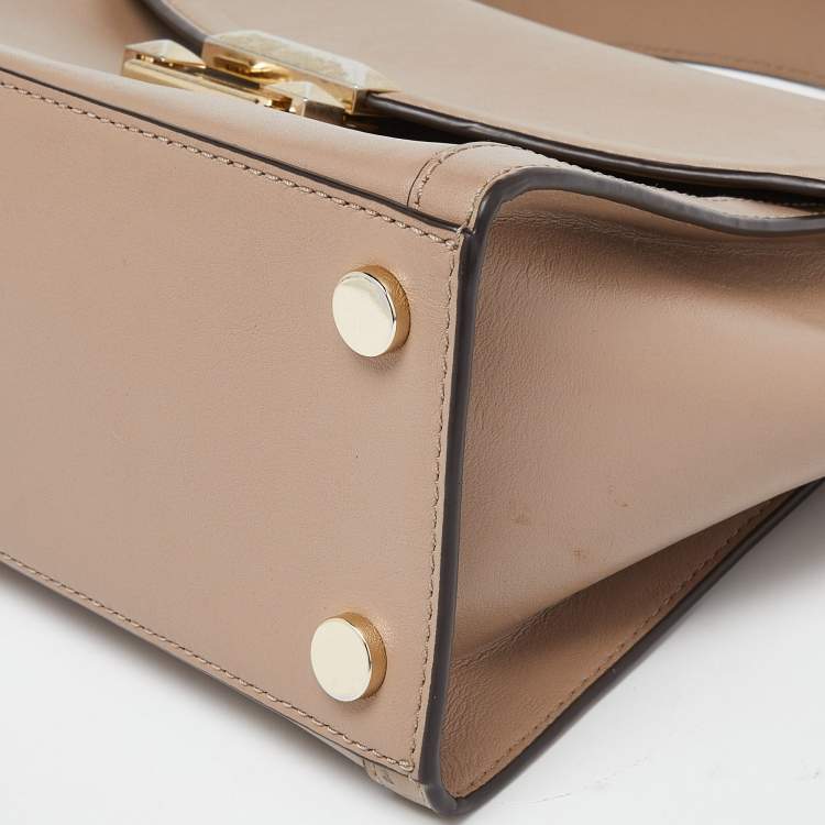 Pre Owned Michael Kors Beige Leather Whitney Top Handle Bag