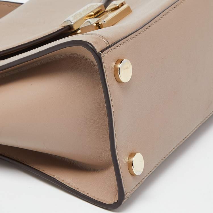 Pre Owned Michael Kors Beige Leather Whitney Top Handle Bag
