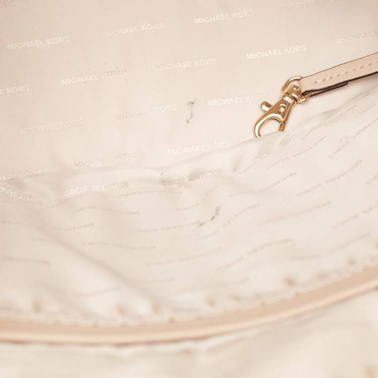 Pre Owned Michael Kors Beige Leather Medium Jet Set Top Zip Tote