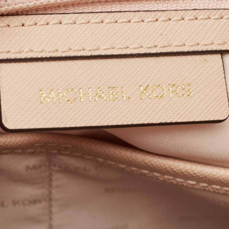 Pre Owned Michael Kors Beige Leather Medium Jet Set Top Zip Tote