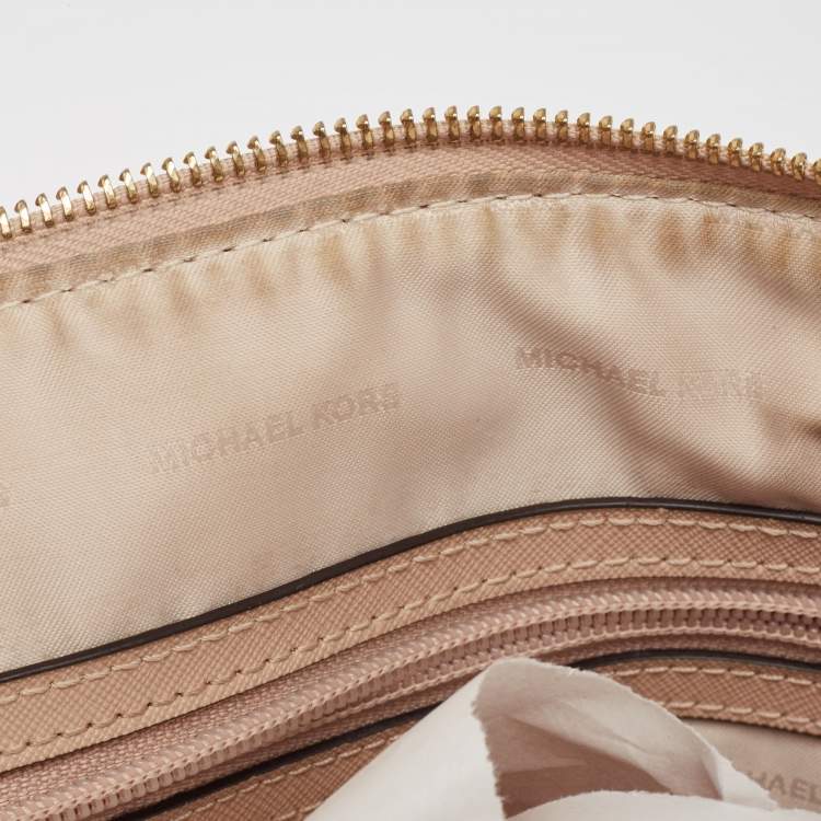 Pre Owned Michael Kors Beige Leather Medium Jet Set Top Zip Tote