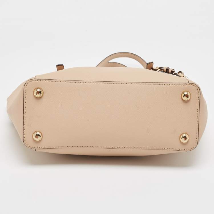 Pre Owned Michael Kors Beige Leather Medium Jet Set Top Zip Tote