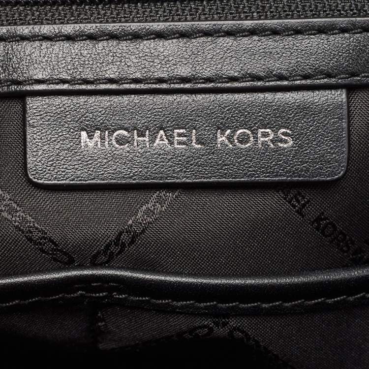 Pre Owned Michael Kors Black Pink Checkboard Logo Leather Large Whitney Tote