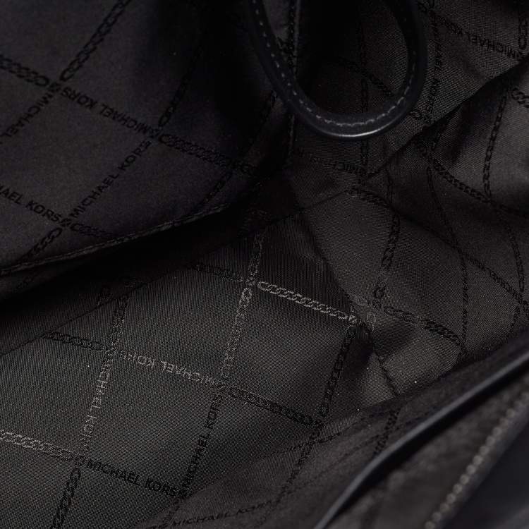 Pre Owned Michael Kors Black Pink Checkboard Logo Leather Large Whitney Tote