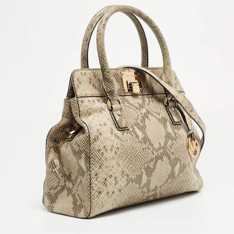 Pre Owned Michael Kors Grey Python Effect Leather Satchel