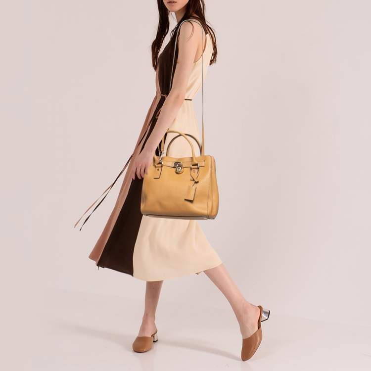 Pre Owned Michael Kors Brown Leather Hamilton North South Tote