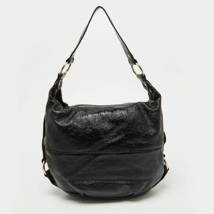 Pre Owned Michael Kors Black Patent Leather Fulton Hobo