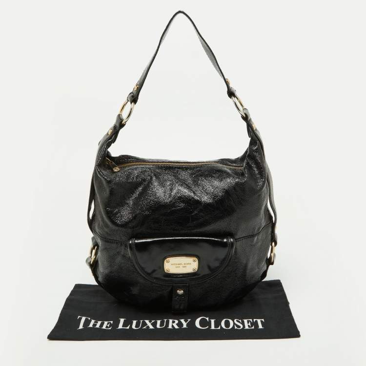 Pre Owned Michael Kors Black Patent Leather Fulton Hobo