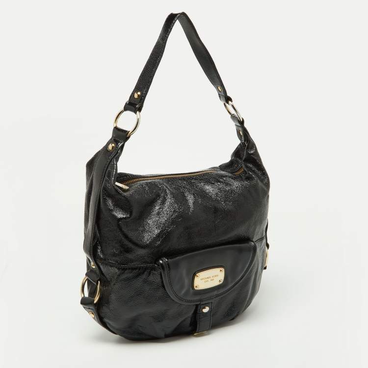 Pre Owned Michael Kors Black Patent Leather Fulton Hobo