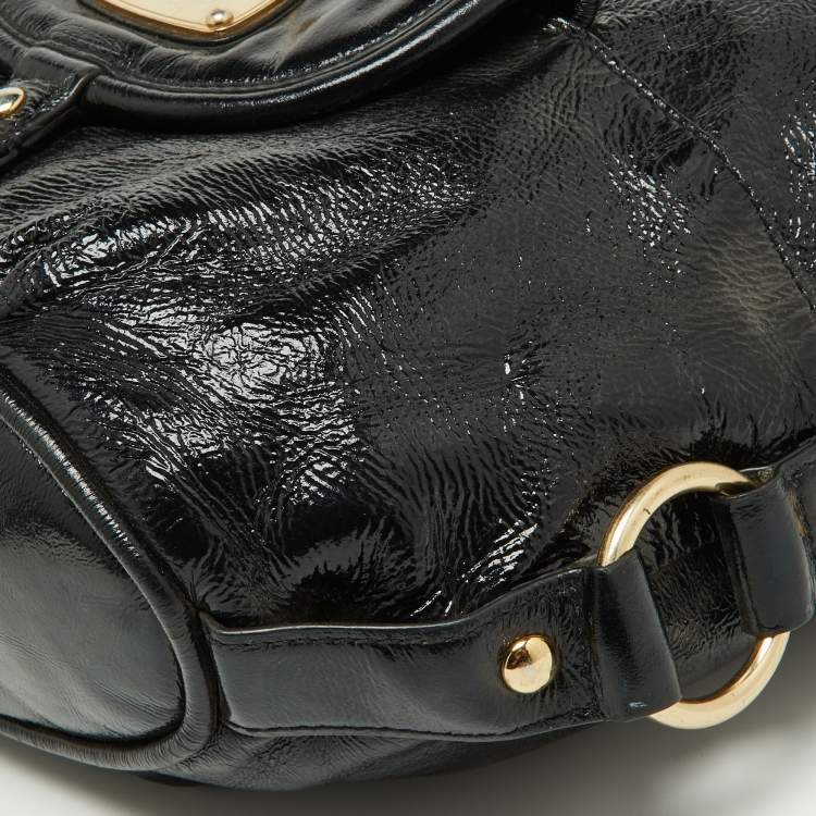 Pre Owned Michael Kors Black Patent Leather Fulton Hobo