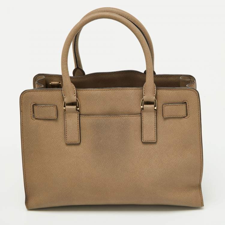 Pre Owned Michael Kors Beige Leather Hamilton East West Tote