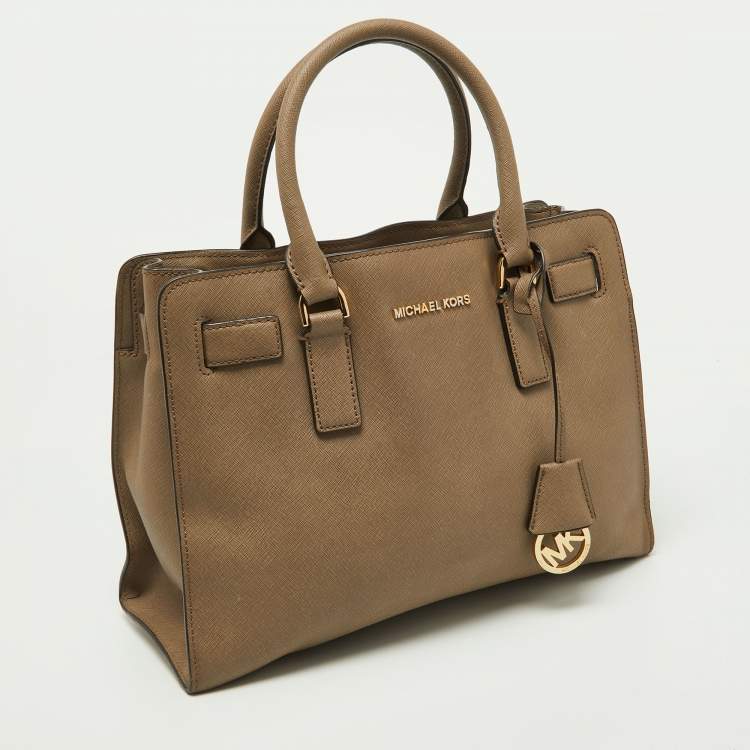 Pre Owned Michael Kors Beige Leather Hamilton East West Tote