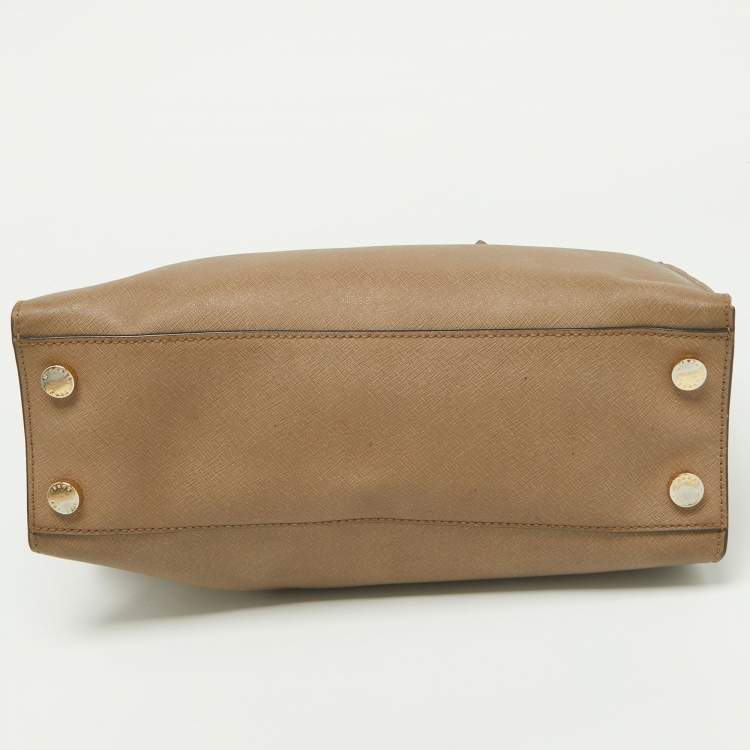 Pre Owned Michael Kors Beige Leather Hamilton East West Tote