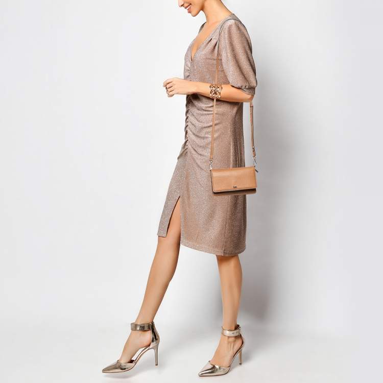 Pre Owned Michael Kors Tan Leather Jet Set Crossbody Bag