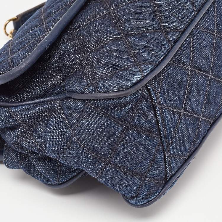Pre Owned  Michael Kors Blue Quilted Denim and Leather Sloan Shoulder Bag