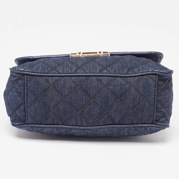 Pre Owned  Michael Kors Blue Quilted Denim and Leather Sloan Shoulder Bag